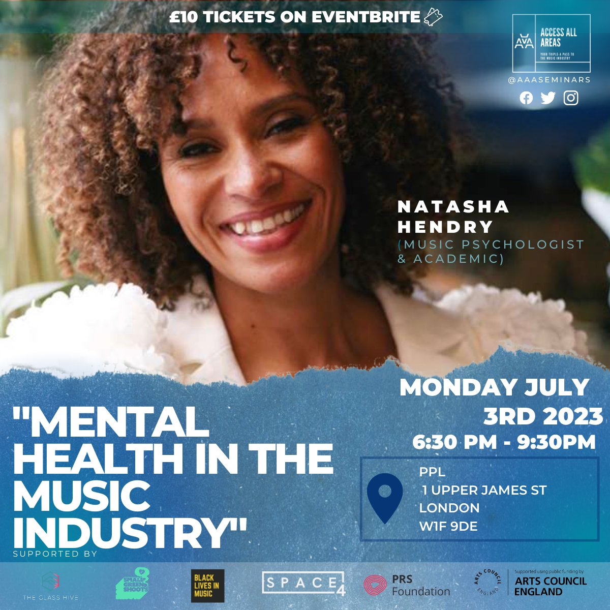 2 weeks to go til #AccessAllAreas x <a href="/BLKLivesinMusic/">Black Lives in Music</a> <a href="/PPLUK/">PPL</a> 
Mon July 3 630-930pm with #MentalHealth special ft Academic &amp; Researcher <a href="/NatashaHendry/">the_music_psychologist</a>

Alongside 4 panelists, 3 PAs hosted <a href="/DJPharaohG/">Pharaoh G</a> &amp; mod #FatsMoeva + guests

Early Bird Tix £5 <a href="/EventbriteUK/">Eventbrite UK</a> bit.ly/3WIOFq0