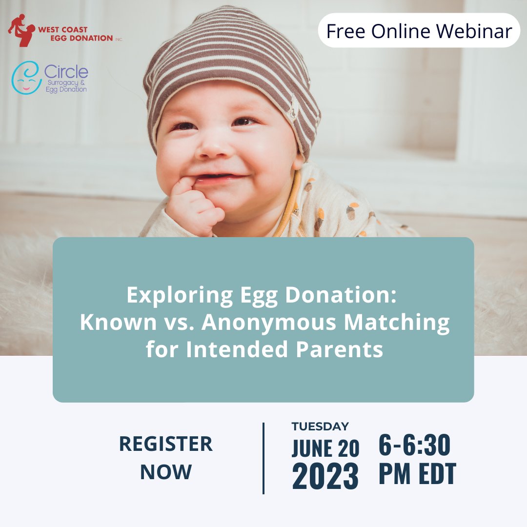 Growing your family via egg donation or interested in learning more? Join us on 6/20 at 6 PM EDT to learn valuable information on the differences between known vs anonymous matching. bit.ly/45NFY1V #EggDonation #FamilyBuilding #FreeWebinar