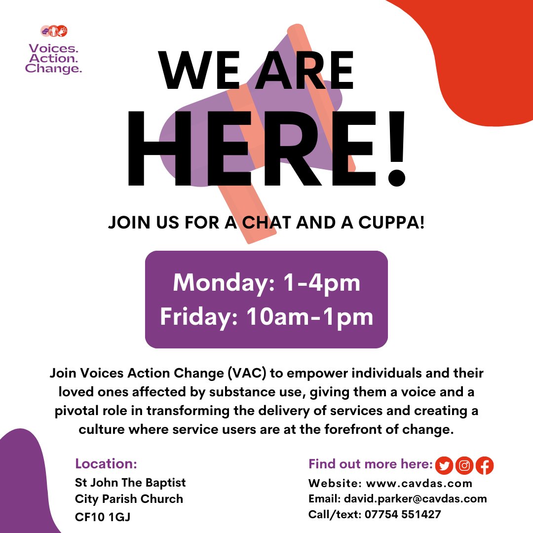 VoicesActionCh1's tweet image. 📢 Join us at St. John The Baptist City Parish Church for our drop-ins! 🏛️ Connect with Voices Action Change and be a part of the positive impact. #VAC #CardiffCommunity