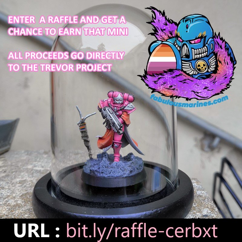 To get a chance to win the #lesbianpride Sister of Battle, follow the link displayed in the picture below. You can enter for 5$ or more (more mean you get more chances of winning, I will count each 5$ increments as one ticket). The raffle end the 30th june.