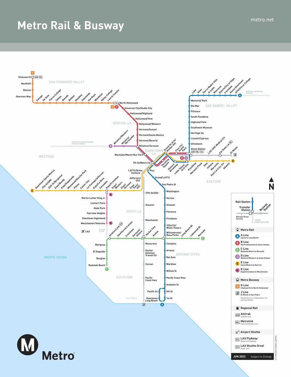 'Morning! Reminder: 

🔵 The A Line now runs btwn Azusa-Long Beach

🟡 The E Line now runs btwn East LA-Santa Monica

🚉 To reach Union Station, use the A, B or D Lines

↔️Transfer btwn A &amp; E Lines at Pico, 7th/Metro, Grand/Bunker Hill, Hist Broadway, Little Tokyo/Arts Dist