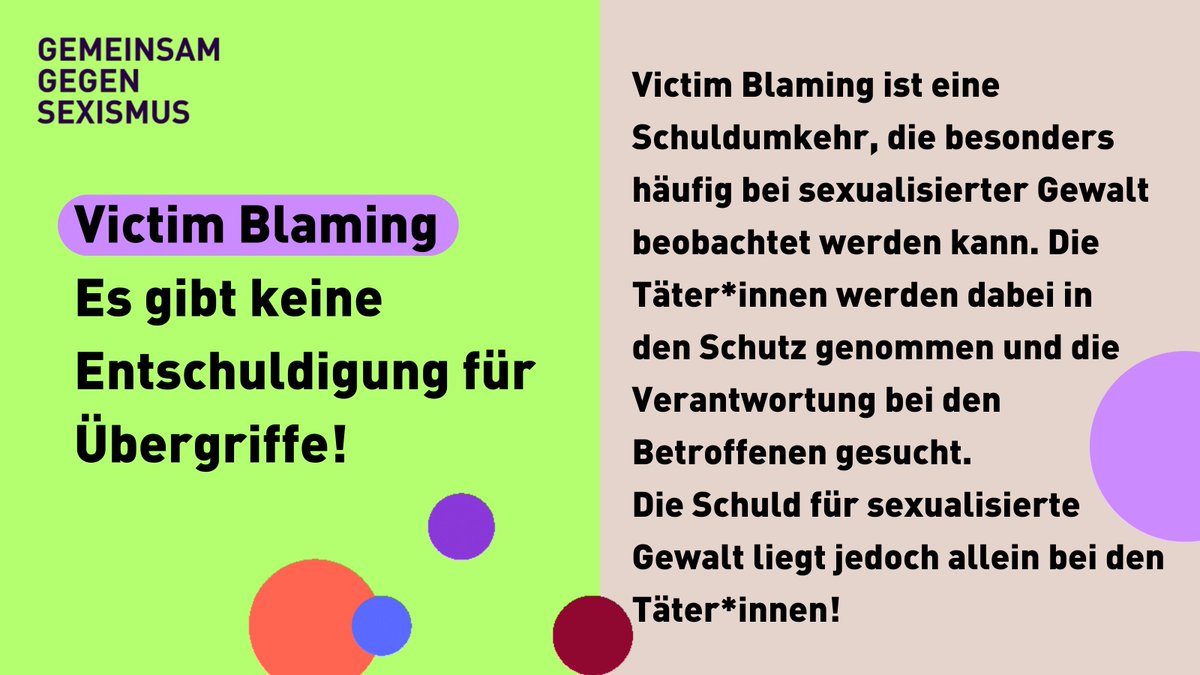 #VictimBlaming ist eine Strategie zur Täter-Opfer-Umkehr, die vorrangig im Kontext sexualisierter Gewalt zur Anwendung kommt. #gemeinsamgegensexismus ⬇️🧵