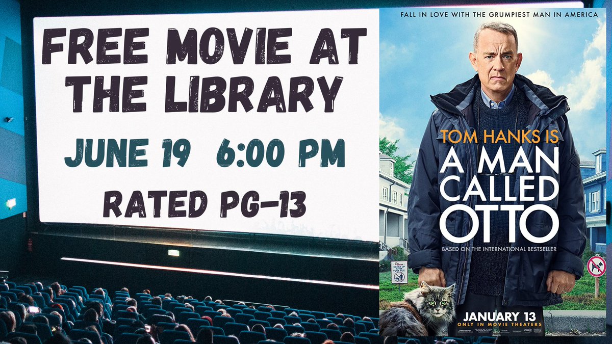 Tonight's free movie is 'A Man Called Otto,' which stars Tom Hanks as a grumpy  widower whose world is turned upside down when a lively young family  moves in next door. The movie starts at 6 p.m. and is rated PG-13.  Closed captions will be enabled. #SuperiorWI #LibraryFun