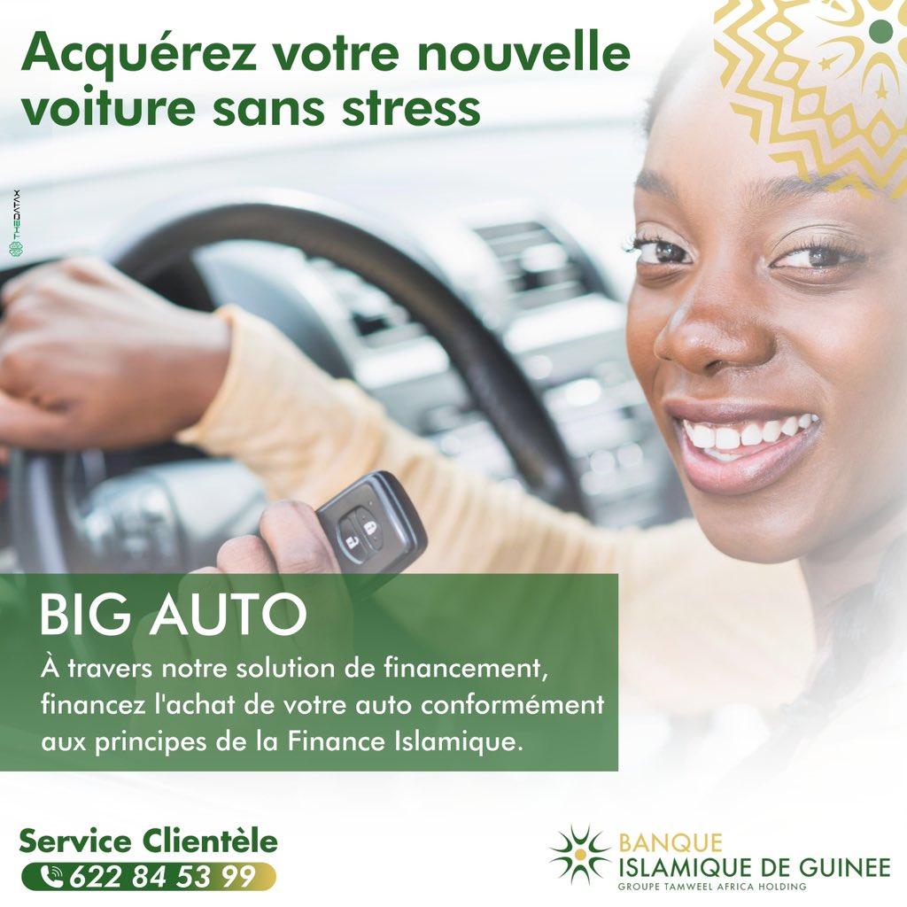 Acquérerez votre nouvelle voiture sans stress !!!

Notre financement BIG Auto, fait de votre rêve une réalité.

+ d'infos : +223 622 84 53 99

#BanqueIslamiqueDeGuinée #banqueislamique #BigMobile #financeislamique #banque #AstuceBancaire #BigAuto #guinee