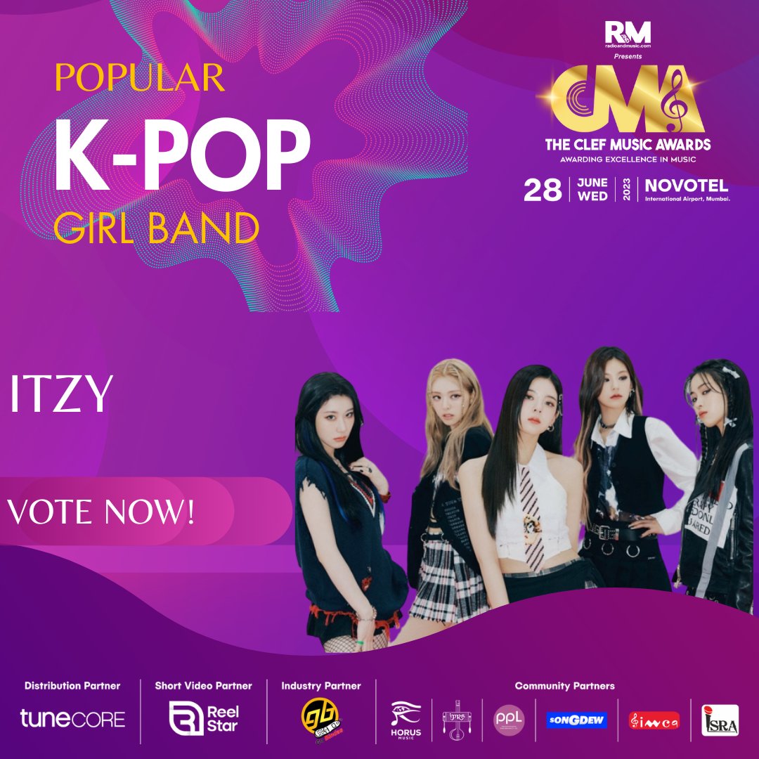 Vote now for @ITZYofficial  Popular K-Pop Girl Band for The Clef Music Awards 2023! @ITVNewz 

Voting Link : radioandmusic.com/clefmusicaward…

For More Info : radioandmusic.com/clefmusicaward…

#CMA2023 #ClefMusicAwards2023