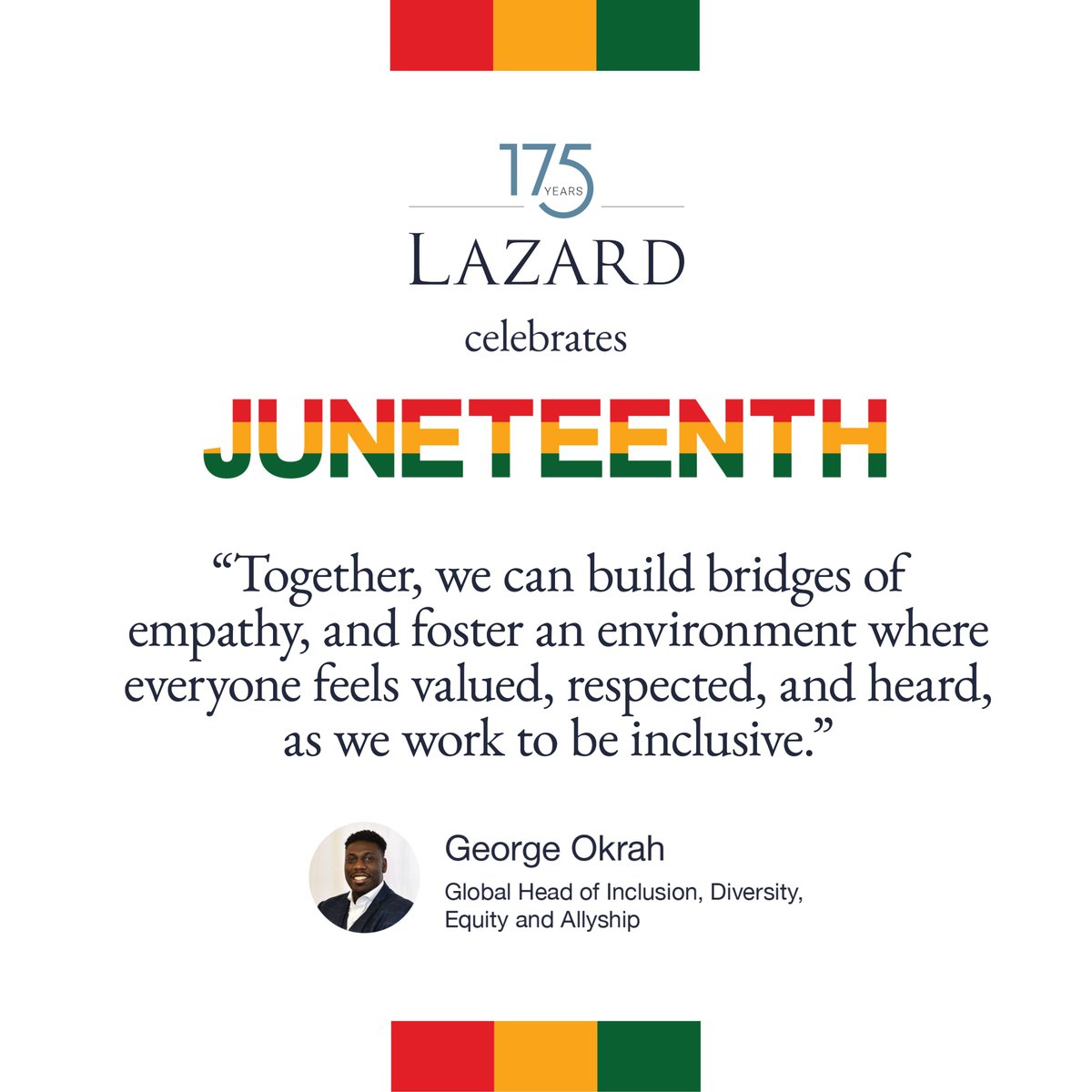 As we recognize Juneteenth, we reflect and honor those who suffered under the yoke of slavery, the abolitionists who fought for justice, and celebrate the generations of the Black and African American community who have contributed to American culture, and the world at large.