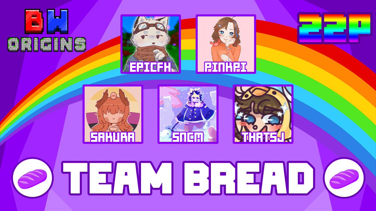 This team is going to get this bread!

📢 Introducing <a href="/EpicFH_/">EpicFH</a> <a href="/BashleyTrashley/">vivien, inventor of tennis</a> <a href="/Sakura0Radio/">SakuraRadio</a> <a href="/sncmedd/">you got sncmed</a> <a href="/ThatsJ64/">J</a> on Team Bread! 📢

Watch them obtain the grain in Block Wars: Origins 22 on June 24th at 2pm EST!
