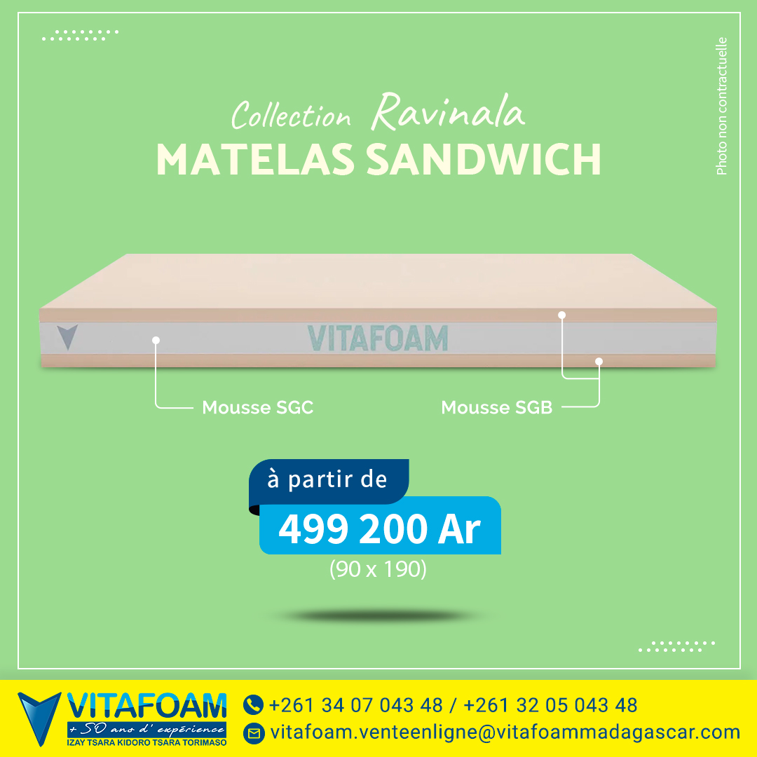 VitafoamM's tweet photo. 🥪Le matelas Sandwich assure un bon maintien du corps, tout en ayant un accueil moelleux. Il est composé de deux couches de mousses souples et d’une couche interne très ferme : 25% de mousse SGB, 50% de mousse SGC et 25% de mousse SGB.  

#ravinala #sandwich #matelas #hautdegamme https://t.co/2vb7G1kfYG