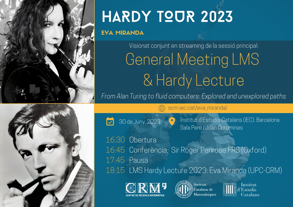 CRMatematica's tweet photo. 📣 Ens plau convidar-vos al visionat conjunt (📺via Zoom) de la Hardy Lecture 2023, a càrrec de la professora Eva Miranda (UPC-CRM).

🗓️ 30 de juny
📌 Institut d'Estudis Catalans 

📝 Inscripcions i detalls: https://t.co/pmPbdGF068

Organitza:
@soccatmat 
@CRMatematica https://t.co/vKmBt40213