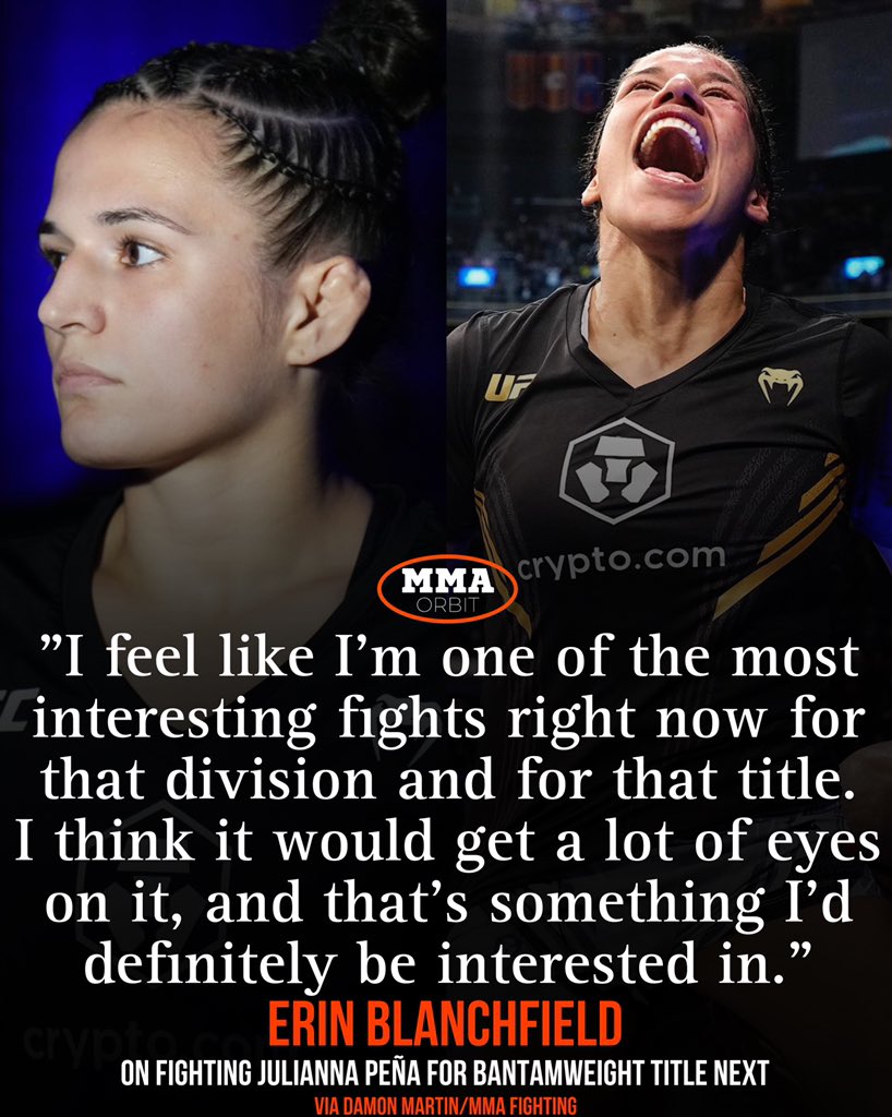 Erin Blanchfield eyes a fight with Julianna Pena for the vacant UFC bantamweight title 👀

Is this a fight you’d be interested in seeing?🤔