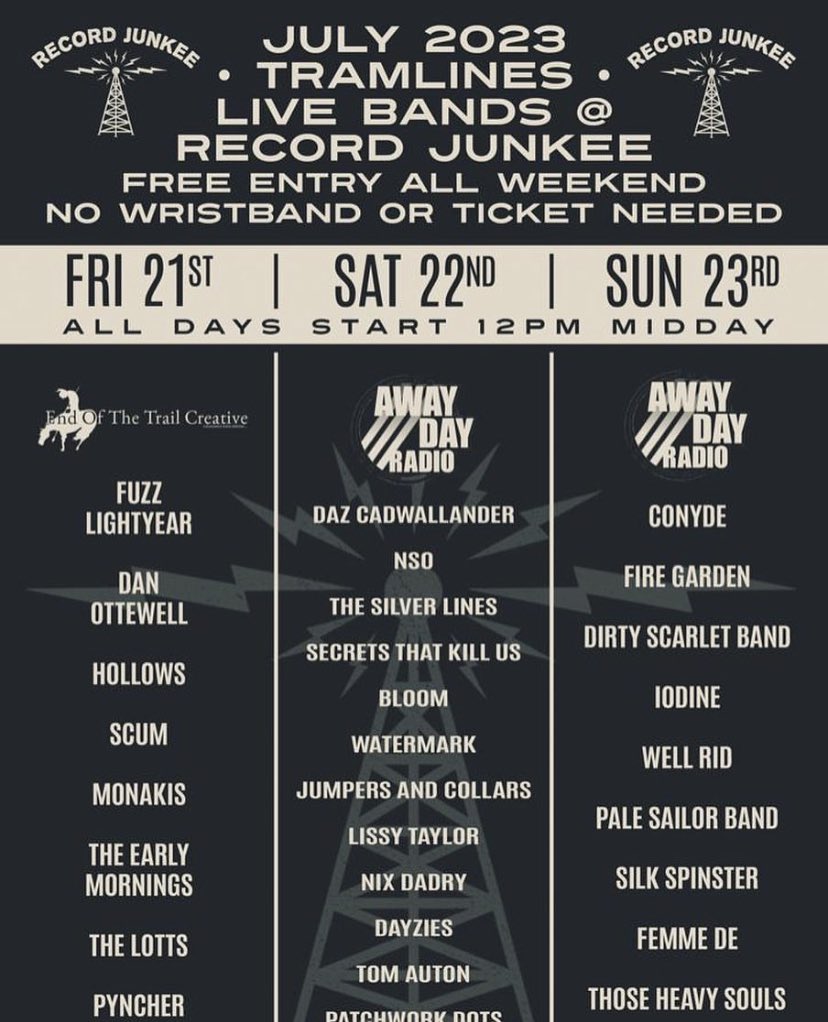 JUST ANNOUNCED! 🎶 @dazcadwallander’s @tramlines Fringe Show at @RecordJunkee in July. With thanks to @AwaydayR!  

FREE ENTRY ALL WEEKEND! 🎶

See you there! 

#tramlines #fringe #fringeshows #sheffield #indierock #recordjunkee #gigs #livemusic #freeentry #awaydayradio #festival