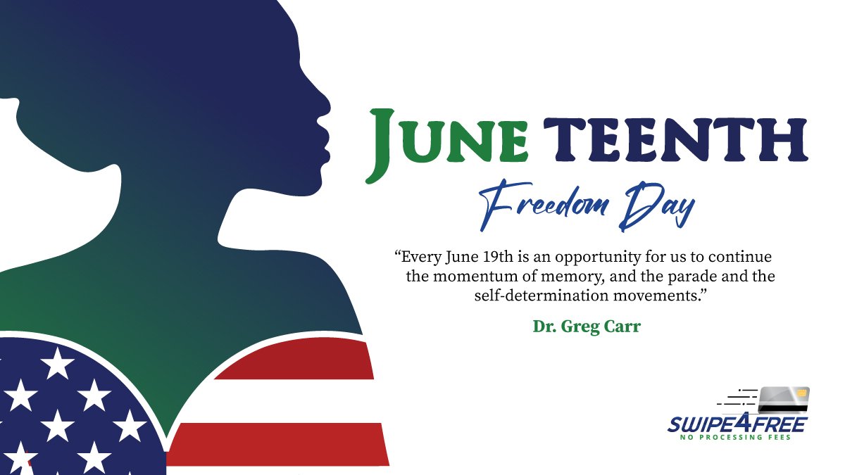 Celebrate #Juneteenth, a day of freedom and empowerment. Let's honor the past, embrace the present, and work together for a future of equality.  

#Juneteenth2023 #FreedomDay #Equality #InclusionMatters #Swipe4Free #creditcardprocessing #surcharge