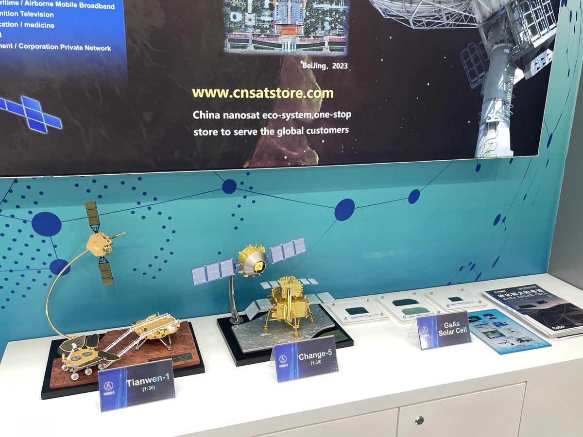 wulei2020's tweet photo. Wanna take a close look at models of China’s #LongMarch series rockets &amp; #ChinaSpaceStation?

Do you know the model of #APSTAR-6D communication satellite is making the debut at an international air show?

Come to #ParisAirShow！ @salondubourget 
(Photo: Jiao Yizhan/Ju Song/CASC) https://t.co/Q6LsugjkDF