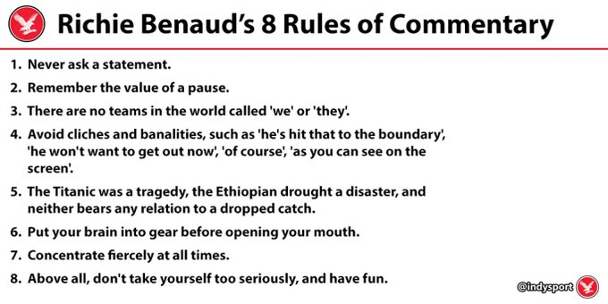alawyerwrites's tweet photo. @derekpringle Required reading for all sports commentators, not just cricket, ought to be Richie Benaud's rules: https://t.co/l0nzAEpKAF