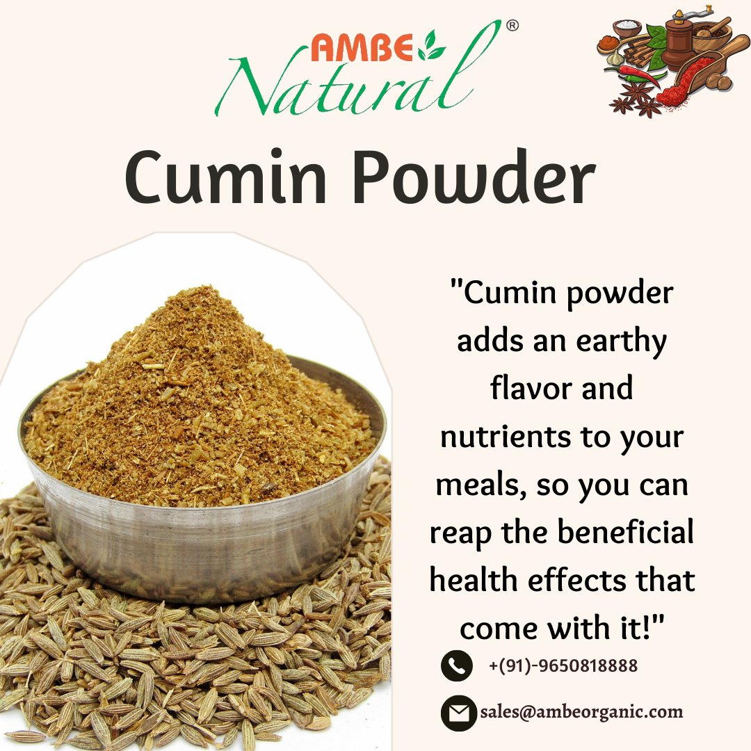 Cumin powder is an excellent source of vital nutrients like iron, magnesium, and dietary fiber. It can help to improve digestion, relieve congestion, and fight fatigue. #cuminpowder #spices #cooking #flavorboost #healthbenefits #instafood