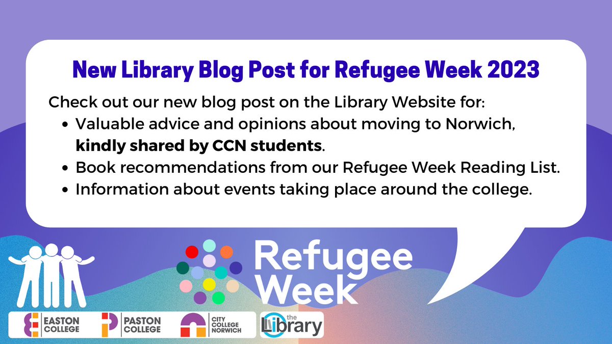 We're proud to be taking part in this year's Refugee Week
To find out what's on near you &amp; how to get involved visit refugeeweek.org.uk

CCN students and staff- visit the Library website to view our blog post

#RefugeeWeek23 #SimpleActs #CompassionIntoAction