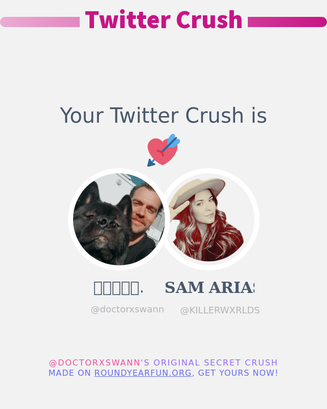 Mi Crush en Twitter es: <a href="/KILLERWXRLDS/">ᅠᅠ𝐒𝐀𝐌 𝐀𝐑𝐈𝐀𝐒 - 𝐀𝐔 ⸝⸝</a>

➡️ anyplacehere.me/twittercrush?l…