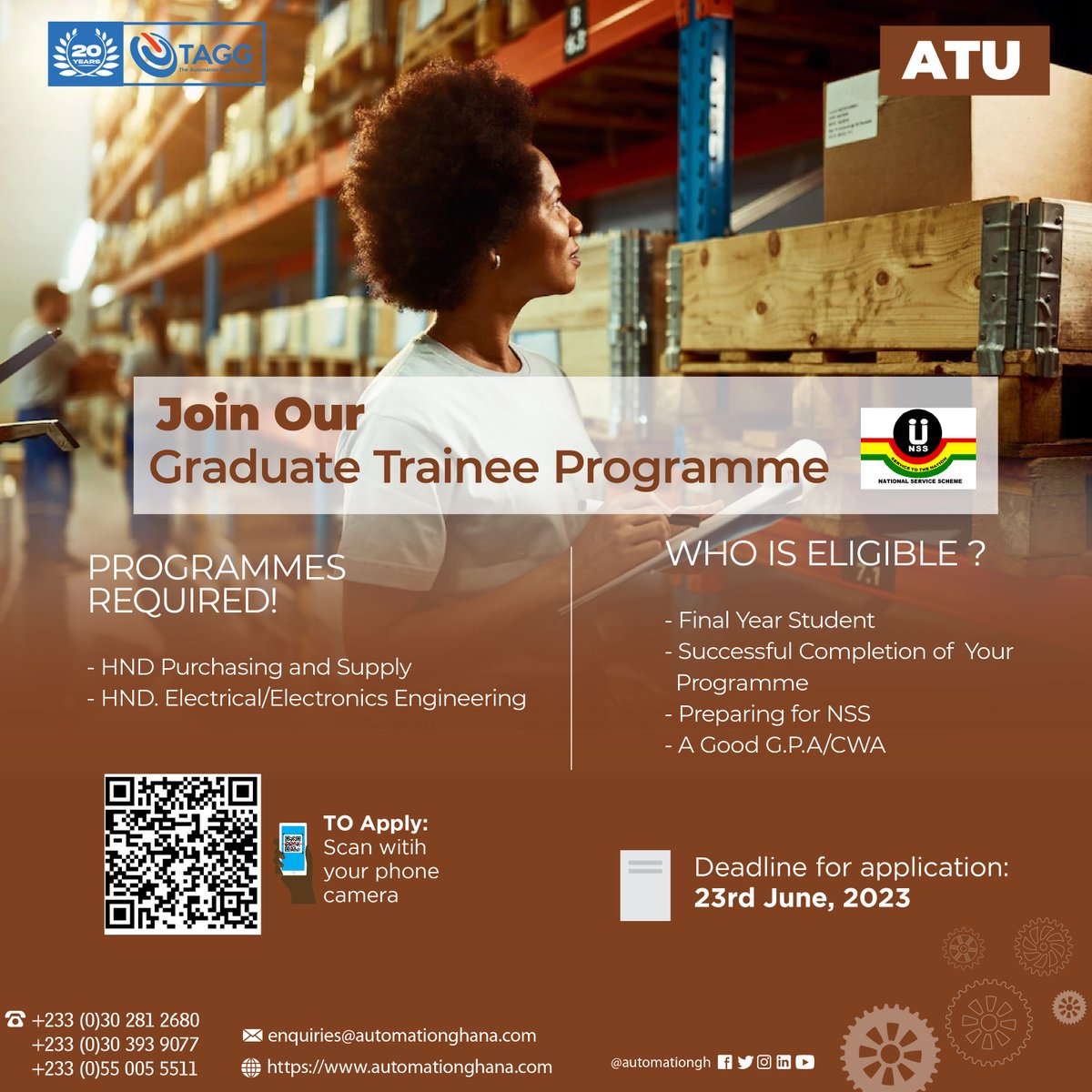 automationgh's tweet image. Accra Technical University!
Grab a lifetime opportunity to work in a world-class institution!
Use this link to register: rb.gy/hgp7u
#GTP #TAGG #GraduateTraineeProgram #ATU