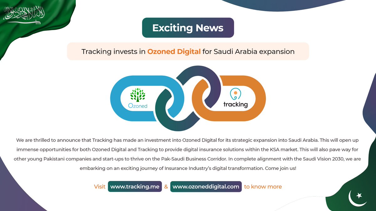 ozoned_digital's tweet photo. We are thrilled to announce an investment by @TrackingKsa to help strategically expand our operations into Kingdom of Saudi Arabia.
#saudivision2030 #insurtech #trackingksa #cartrackingdevice #vehicletracking #carsafety #gpstracking #cartracker #vehiclerecovery #gpstracker #KSA https://t.co/iqyYLRkqKI