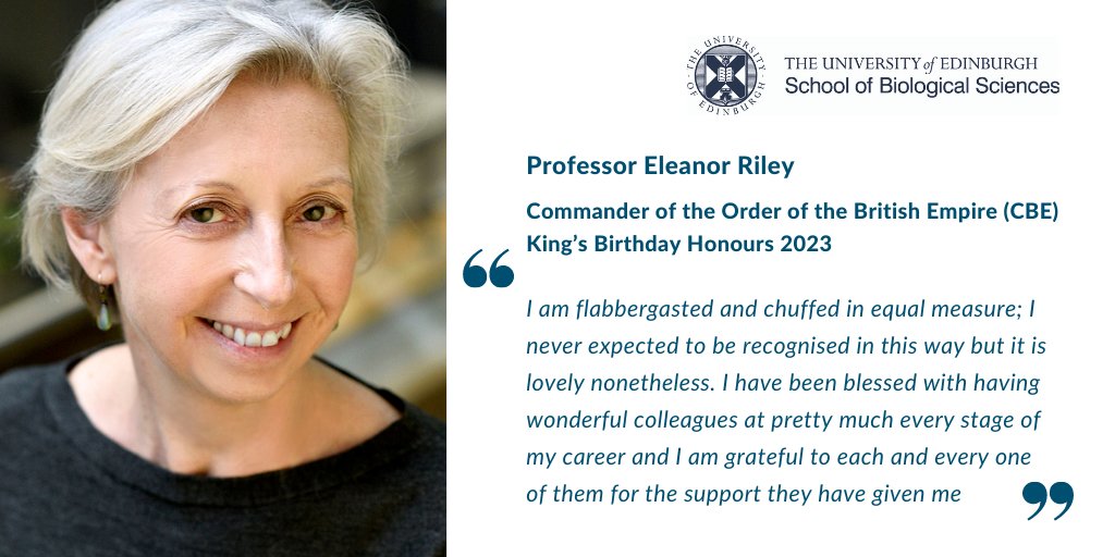 SBSatEd's tweet photo. Congratulations Professor Eleanor Riley who has been recognised in the King’s Birthday Honours👩‍🔬🌟 

She has been awarded Commander of the Order of the British Empire (CBE) for services to immunology 

➡️ https://t.co/7I9jaF8l5T https://t.co/PI4AiouMz5