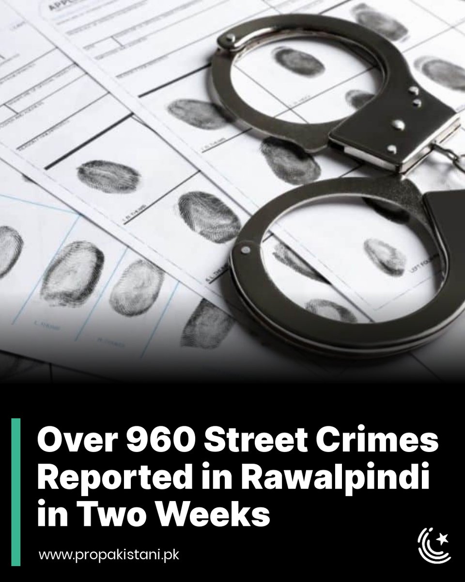 Included 513 mobile phone thefts, 227 motorcycle snatchings, and 22 car thefts.

Read More: propakistani.pk/2023/06/19/ove…

#Rawalpindi #Crime #Punjab #Pakistan #Crimerate
