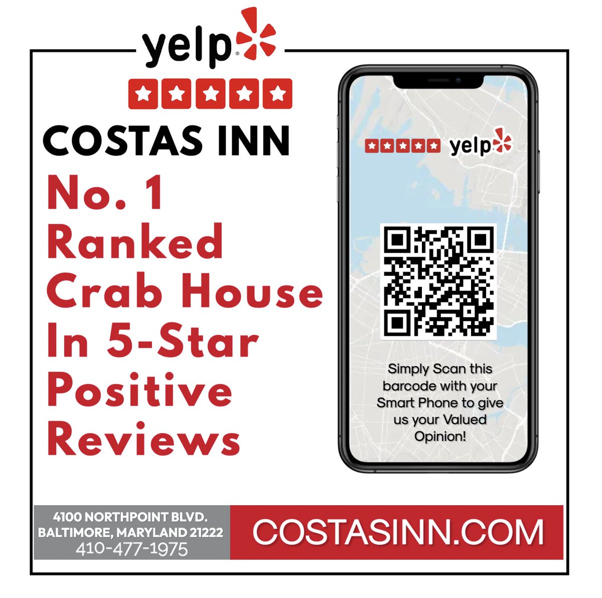 We're honored and thankful to all our customers for making Costas Inn the No.1 Crab House based on 5-Star Reviews! Your support and love for our us have been incredible. We're committed to delivering outstanding dining experiences and the freshest crabs around. Thank you!