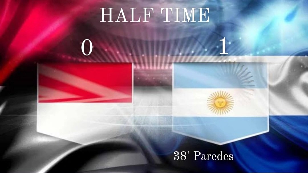 Yoggip_'s tweet photo. Half time
Indonesia 0 - 1 Argentina.

38' paredes

#TimnasDay #IndonesiavsArgentina #FifaMatchDay https://t.co/fFYjG94Q1W