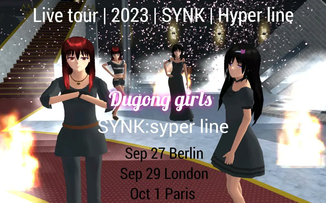RedPliss's tweet photo. Live tour 2023 | SYNK | Hyper line Dugong girls in world live tour See Yoo in June 24 in Jakarta

By Sakura school simulator

#dugonggirlssakura

#rinatamaki

#momorinhanazono

#hatsukimaetani

#harukameido https://t.co/FGwG8UbXeP