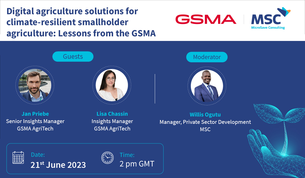 Why are #farmers worried about #climate but struggle to take action? Join our upcoming webinar to find the answer: “#Digitalagriculture solutions for climate-resilient smallholder #agriculture: Lessons from the <a href="/GSMA/">GSMA</a>.” Register NOW: bit.ly/3MAA4IN <a href="/GSMAm4d/">GSMA Mobile for Development</a> #CRAgVC
