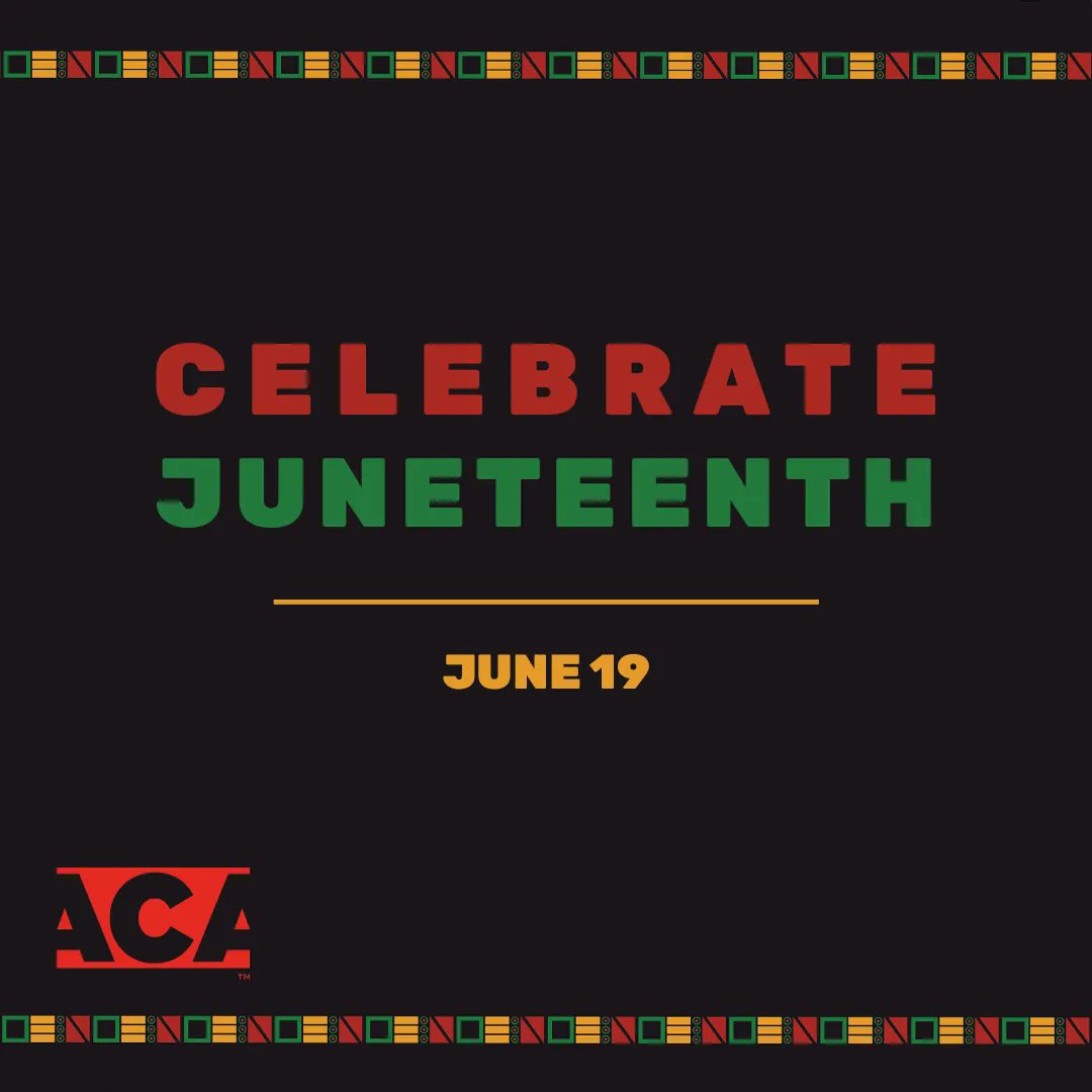 ACAtoday's tweet photo. Happy Juneteenth from ACA! If you’re interested in learning more about this holiday, check out this article about the history of Juneteenth: https://t.co/unVY0OSCKa https://t.co/ccjGd2nPiB
