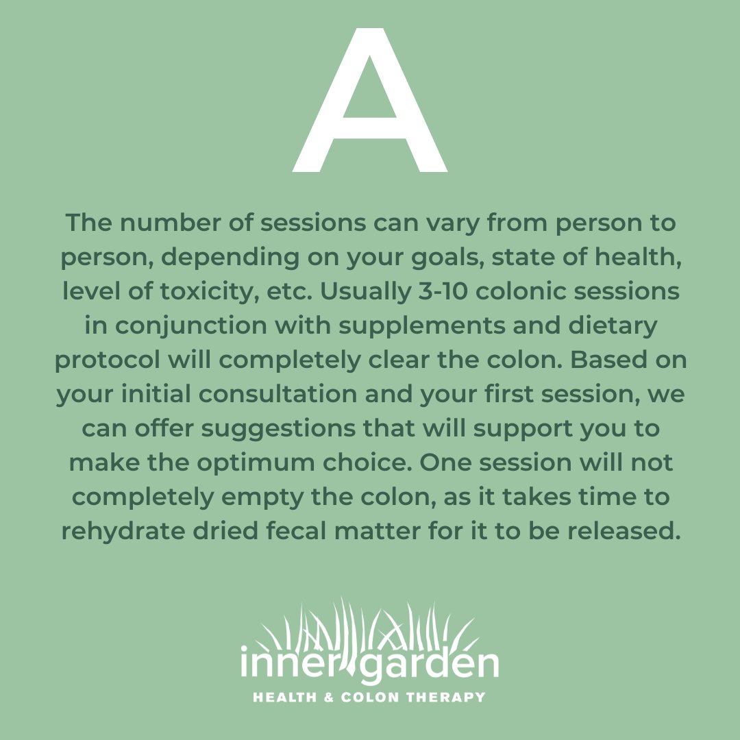 Depending on a number of factors, 3-10 sessions are recommended to completely clear out the colon. It takes time to rehydrate the dried fecal matter to be released. #healthyself #guthealing #colonhydrotherapy #colonics #vancouverhealth #innergardenhealth