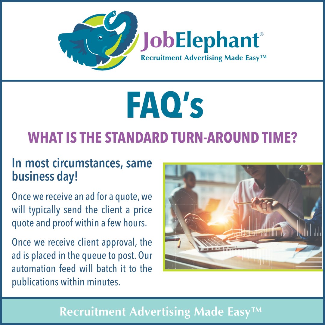 Have Questions about JobElephant?
Here is one of our Frequently Asked Questions, Answered Here...
#Recruitment #RecruitmentAdvertising #HigherEd #JobPostings #FAQ #JobElephant