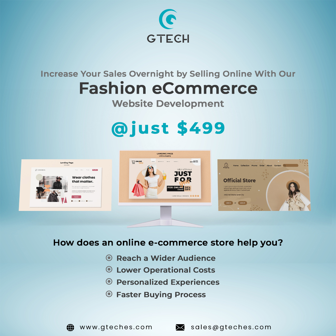 We can build you a fully functional eCommerce website that will enable you to sell your wares to customers located in any part of the globe.

For more info, visit: gteches.com/professional-e…

#ecommercewebsite #ecommercedevelopment #webdevelopment #fashionwebsite #clothingonlineshop