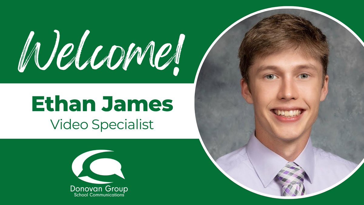 We’re pleased to announce the latest addition to the Donovan Group team: Ethan James! 🎉 

He will serve as a video specialist, helping schools share their stories & bring to life the amazing things happening in their buildings, classrooms & communities. Welcome, Ethan! #schoolPR