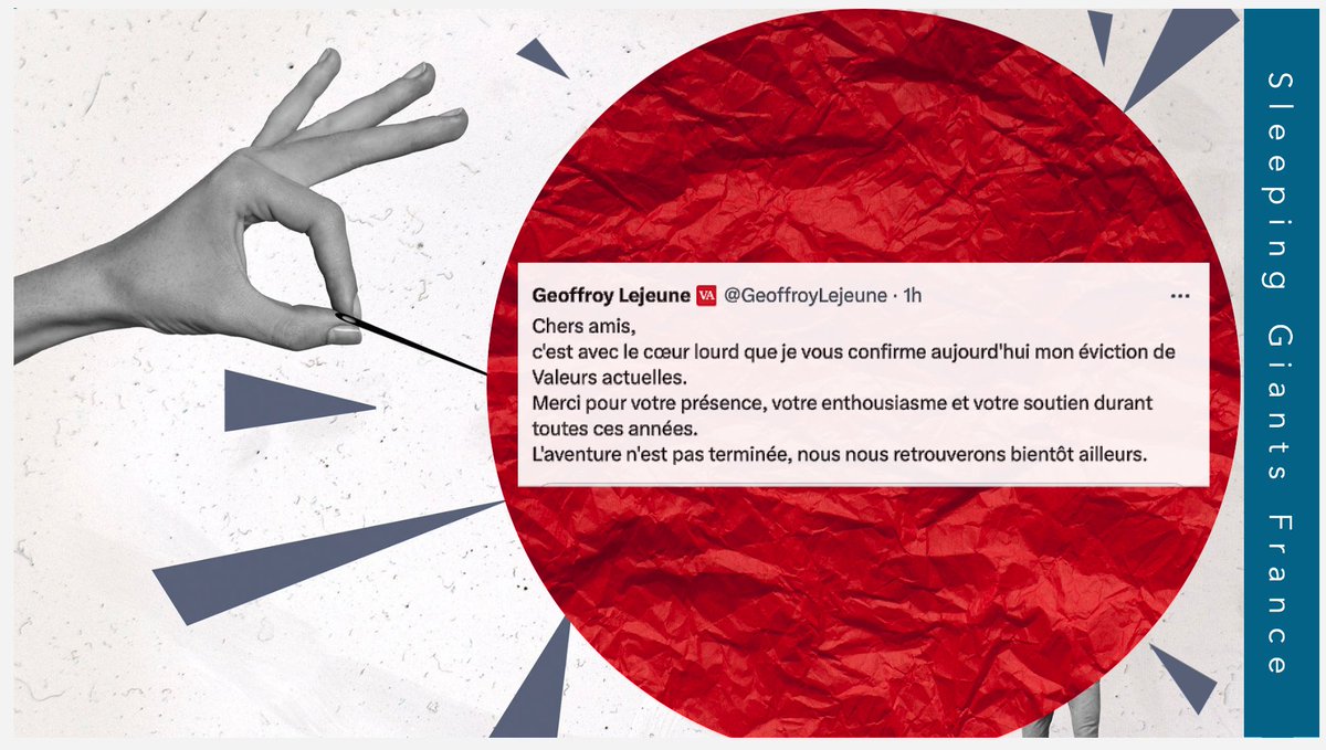 slpng_giants_fr's tweet photo. 💥✊ Le licenciement du rédac-chef ne changera rien :
tant que #ValeursActuelles maintiendra la ligne éditoriale qui lui a déjà valu 2 condamnations pour racisme, notre action continuera, et les derniers annonceurs finiront par partir.
#OpVA #NeRienLaisserPasser https://t.co/QE6gHD8nJt