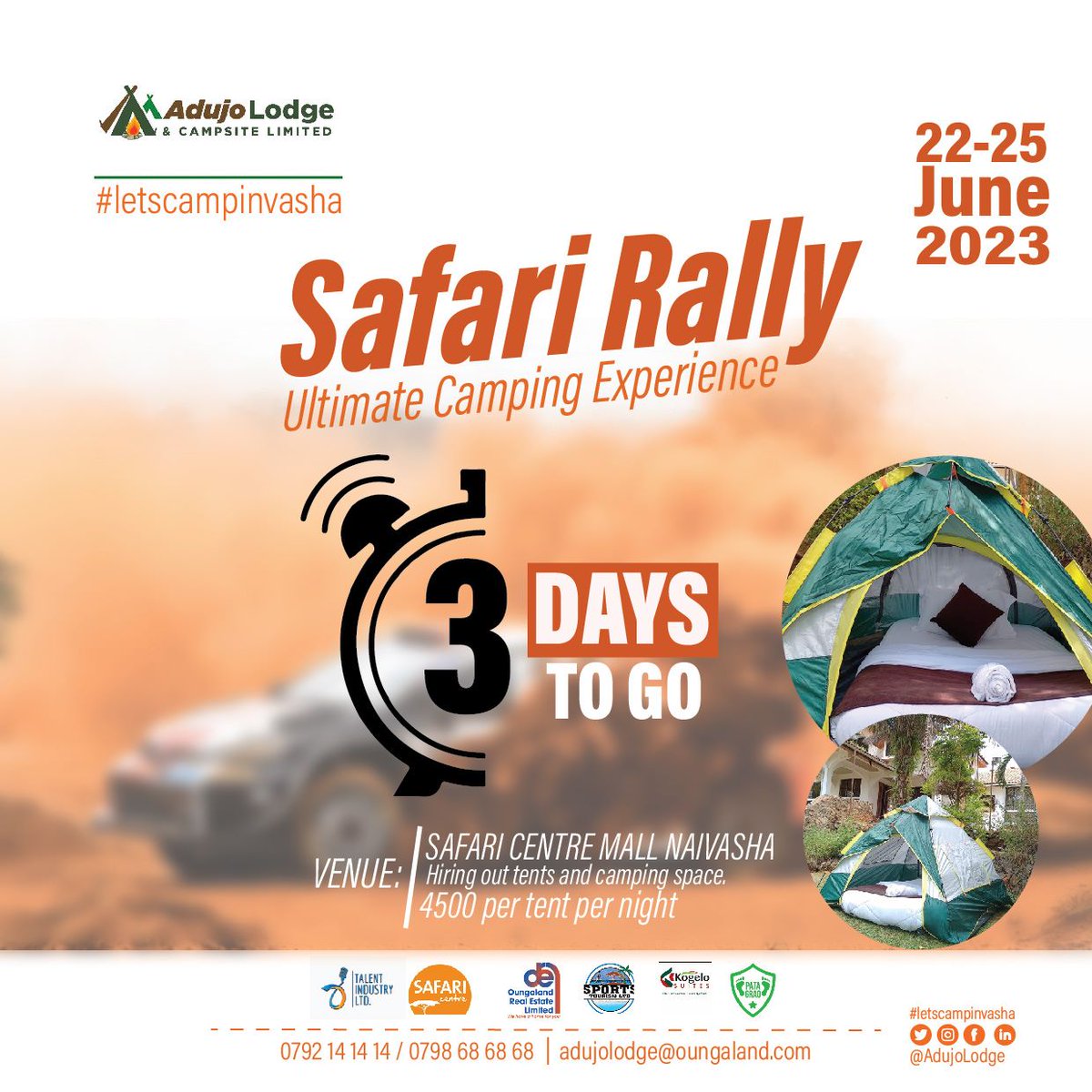 talentindustryk's tweet photo. 🌟 New week, new vibes! Monday is here, and guess what? Only 3 days left until the Safari Rally Ultimate Camping Experience! 🏁🏕️
#letscampinVasha
Lilian Muli Allan Chesang Citizen TV Eli Mwenda Nairobi Moses Kuria Karen State House Florence Bore Aga Khan Mombasa Kasarani Rolex https://t.co/baftkKwDaM