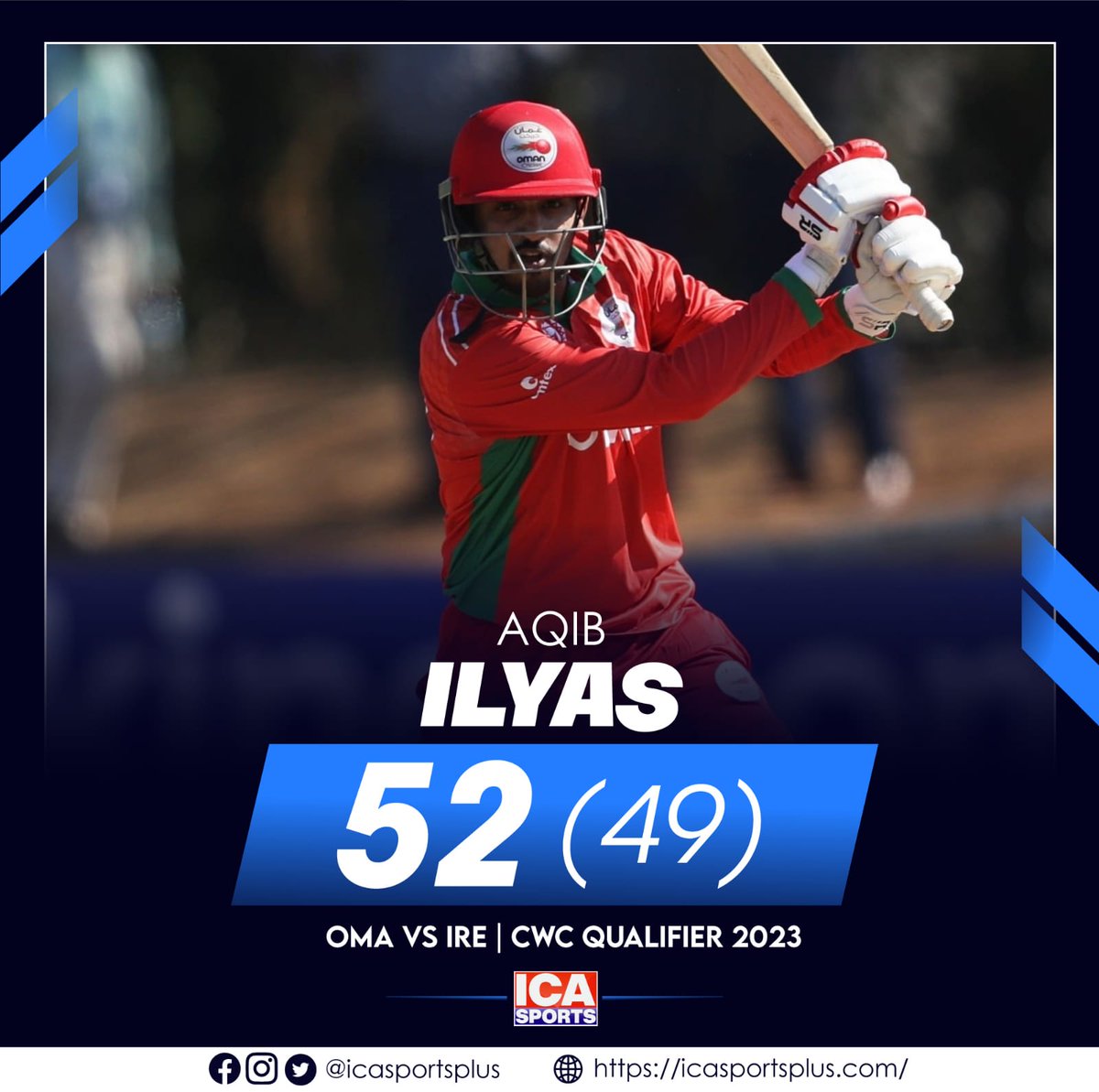 Aqib Ilyas has scored a crucial fifty in the World Cup qualifiers against Ireland 🔥

He has been dismissed but Oman are cruising along for an upset against Ireland 👌

#WCQualifiers #ICC #OmanCricket #CricketTwitter