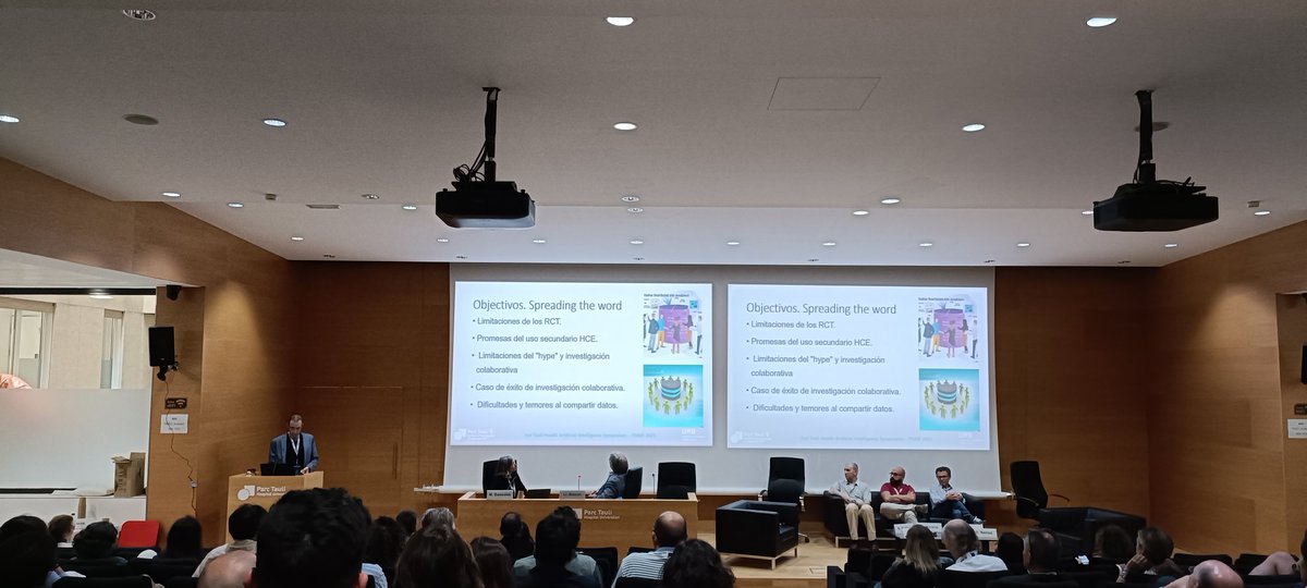 MKrallinger's tweet photo. Xavi Borrar del Hospital Clinic de Barcelona hablando sobre las bases de datos de salud usada con investigación colaborativa. Uso secundarios de HCE. Physionet. Perspectivas global de la investigación y sesgos de proveniencia de los datos. THAIS 2023 https://t.co/6hWmB7w7wy
