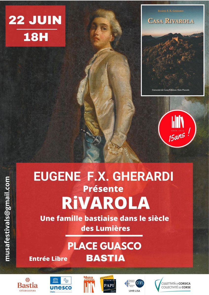 ChaireUnescoMed's tweet photo. Retrouvez @GeniuGherardi le jeudi 22 juin à Bastia pour la présentation de "Casa Rivarola", une saga familiale replaçant la Corse au cœur des Lumières et de la Méditerranée.
#B3C @umrlisa @UnivCorse @musanostra #Bastia https://t.co/LJBiDuEuC8