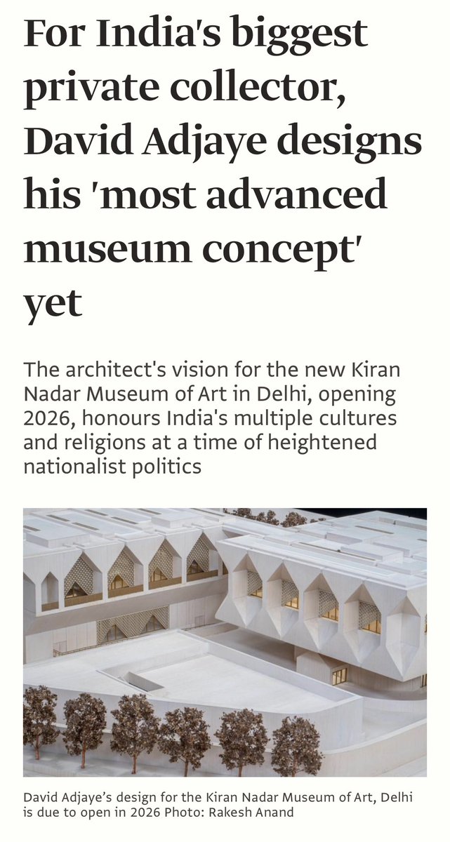 RealKondrashov's tweet image. As announced by The Art Newspaper, the new Kiran Nadar Museum of Art is set to open in Delhi in 2026, following David Adjaye’s most advanced project. @TheArtNewspaper @KNMAIndia #davidadjaye #privatemuseums #Delhi #kirannadar #stanislavkondrashov