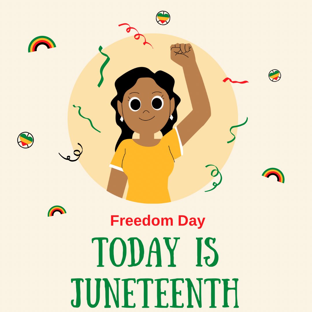 WSUSAA's tweet photo. Happy Juneteenth! To celebrate Juneteenth, we encourage you to learn about the history of Juneteenth, support a Black-owned business, visit a museum or educational event, and consider ways that you can promote equity and diversity. https://t.co/7coCUz0Tgd