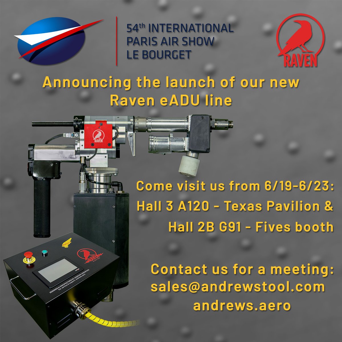 We're here at the International Paris Air Show for the launch of our new Raven eADU line, June 19th through the 23rd. Come say hello! #parisairshow #aerospace #aerospaceindustry #aerospacemanufacturing 
<a href="/salondubourget/">Paris Air Show</a>