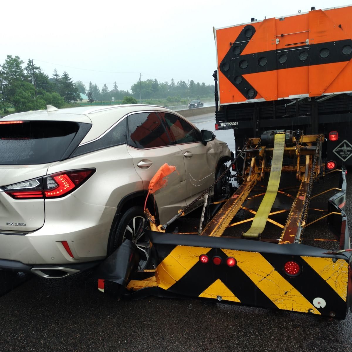 Be aware of your surroundings and be prepared to adjust your driving at any moment. 
Emergencies can happen anytime, anywhere. Fortunately no injuries to the emergency crews on the highway. ^ks