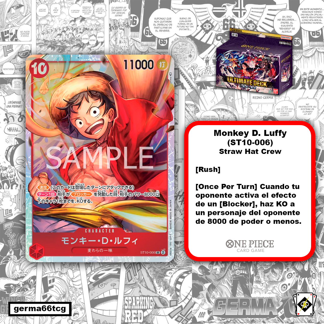 Germa66TCG's tweet photo. 🟥Primeras cartas del ST10 fuera de los líderes🟥
3 cartas rojas de los Mugiwara. Muchas ganas de ver las cartas de color morado.

#ONEPIECE #onepiececardgame #onepiecetcg https://t.co/nfSM19rJGJ