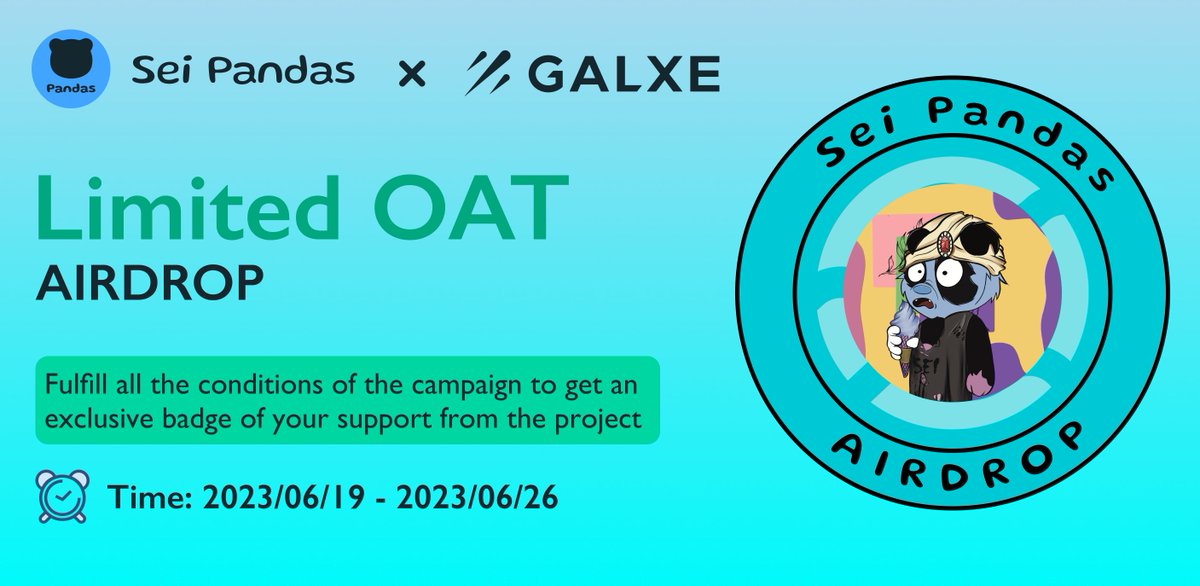 seipandas's tweet image. 🌴 AIRDROP 2 Sei Pandas

OAT owners are guaranteed to get a token drop when it launches

Each OAT = 100 $PND

📍 OATs limit only 5000 (FCFS)

GO👇
galxe.com/seipandas/camp…