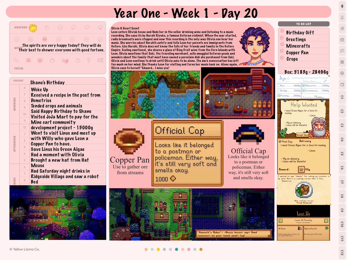 Neish39's tweet photo. Getting the Community Development Projects done and more Heart Events ❤️
Mods - Stardew Valley Expanded and Ridgeside Village mod
Planner - @yellowllamaco
#StardewValley #Gameplanner #StardewValleyExpanded #ridgesidevillage https://t.co/O0z8nZetXJ