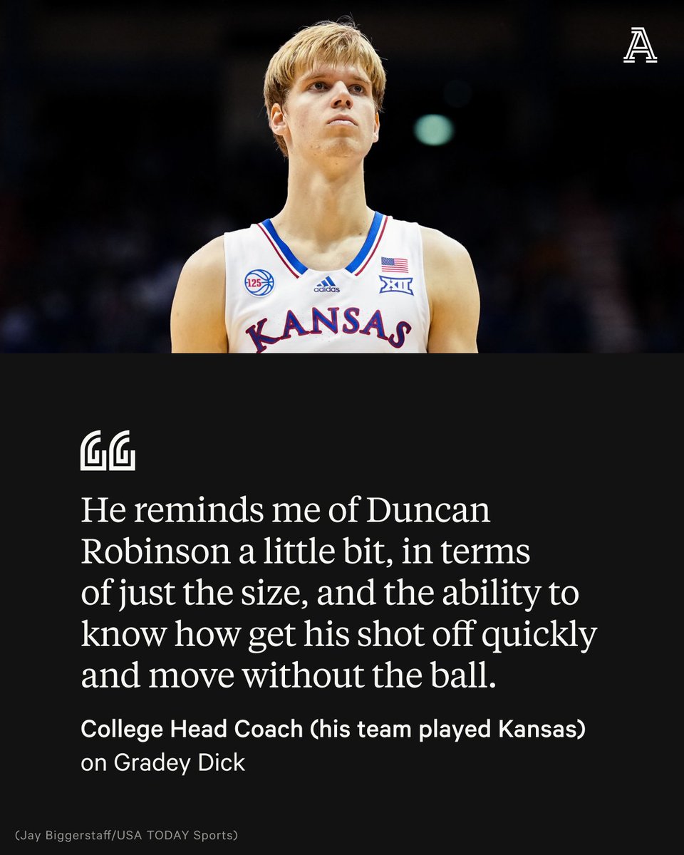 Gradey Dick is probably more specialist than an all-around great player, a college coach tells @davidaldridgedc.

'Elite shooter. If he’s open, you feel like it’s going to go in every time.'

Dishing on the draft's best guards: theathletic.com/article/460673…