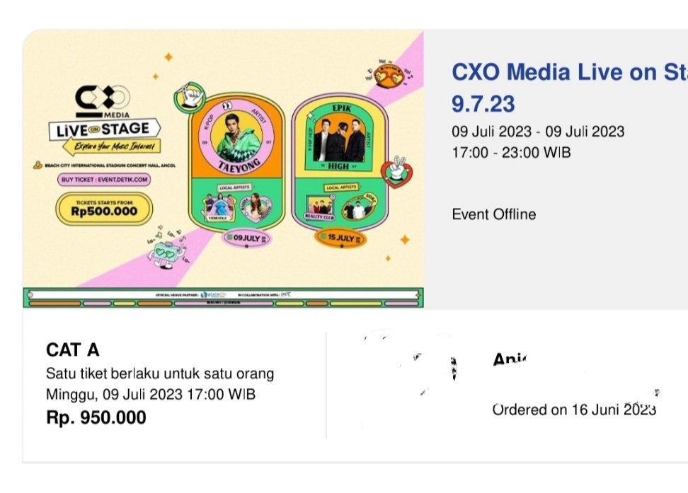 WTS Tiket CXO Media Live on Stage Taeyong
🗓️ July 9th
🪑Cat A (seating)
💸 IDR800k / KRW8.0 / $75 (underprice)

✅ payment at venue
✅ trusted
✅ negotiable
✅ include Ancol ticket

태용 콘서트 인도네시아
#pasarnct #taeyong #liveonstage #SHALALA #SHALALA_OutNow