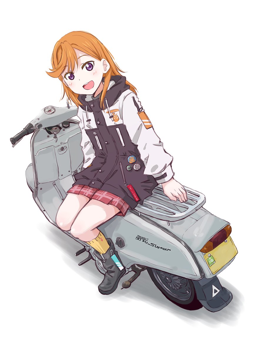 shibuya kanon 1girl solo orange hair motor vehicle purple eyes ground vehicle jacket  illustration images