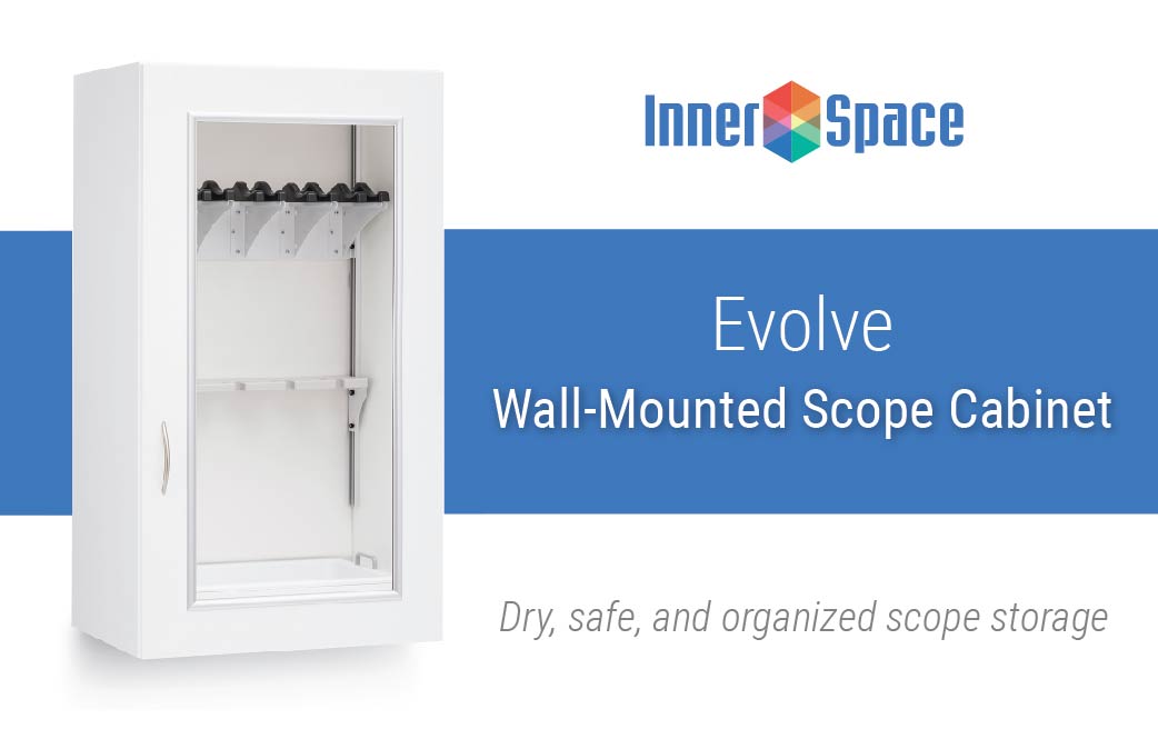 Designed for dry, safe, & organized #endoscope storage, our Evolve wall-mounted scope cabinets feature adjustable scope managers, vented interior, cord retainer, padded rear wall, & lockable door options. For more information, visit innerspacehealthcare.com #endoscopy #healthcare